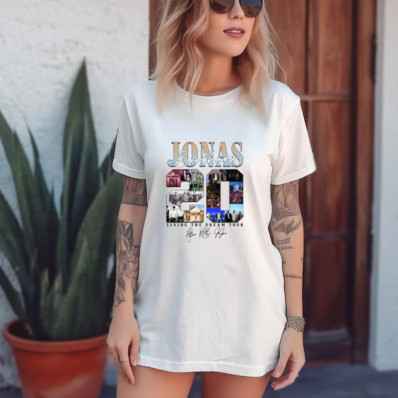 20th Anniversary Of Jonas Shirt, Living The Dream Tour 2025 Shirt, Jonas Fan Merchandise Shirt, Jonas Tour Gift For Fan Ady Store