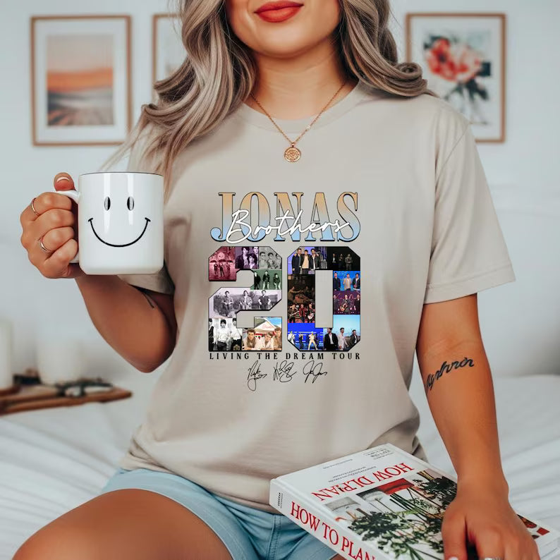 20th Anniversary Of Jonas Shirt, Living The Dream Tour 2025 Shirt, Jonas Fan Merchandise Shirt, Jonas Tour Gift For Fan Ady Store