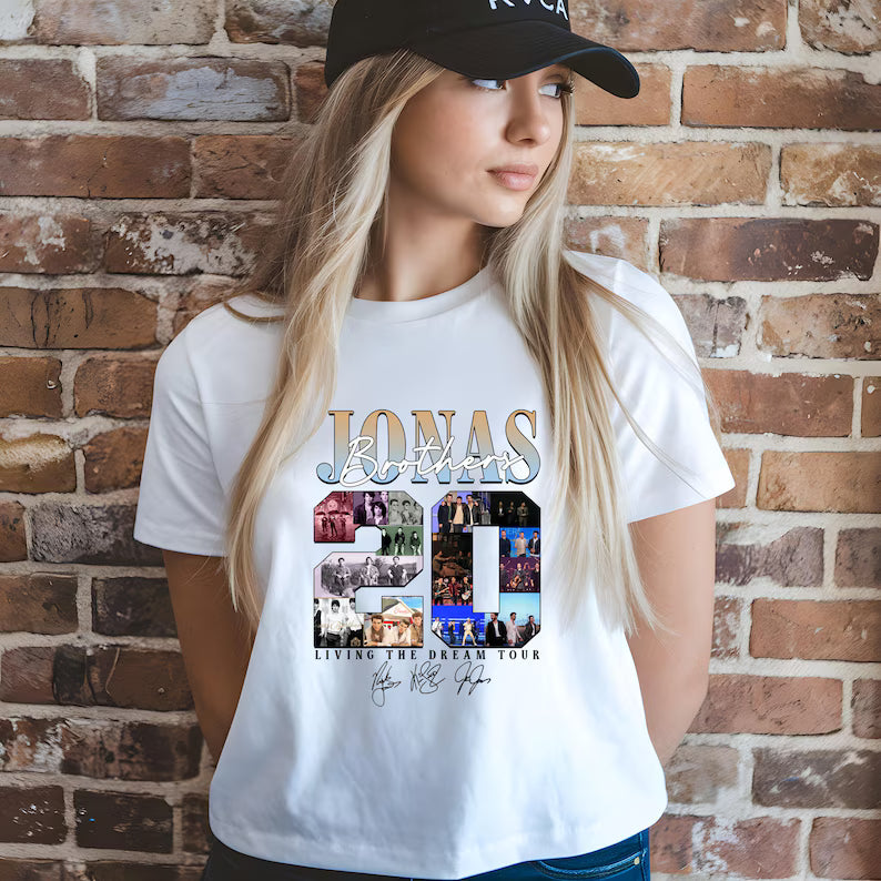 20th Anniversary Of Jonas Shirt, Living The Dream Tour 2025 Shirt, Jonas Fan Merchandise Shirt, Jonas Tour Gift For Fan Ady Store