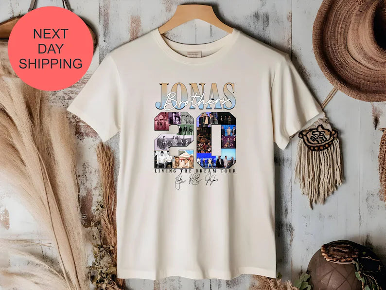 20th Anniversary Of Jonas Shirt, Living The Dream Tour 2025 Shirt, Jonas Fan Merchandise Shirt, Jonas Tour Gift For Fan Ady Store