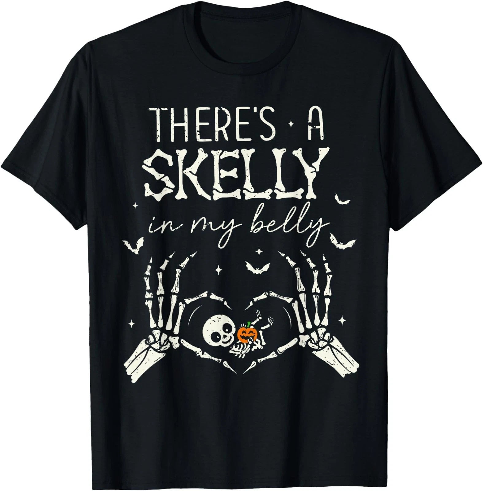 There's A Skelly in My Belly Funny Halloween Pregnancy Women T-Shirt, UNISEX Tee Ady Store