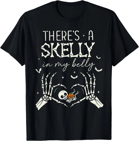 There's A Skelly in My Belly Funny Halloween Pregnancy Women T-Shirt, UNISEX Tee Ady Store